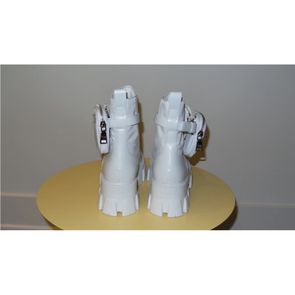 PRADA MONOLITH WHITE LEATHER BIKER BOOTS - Picture 5 of 12
